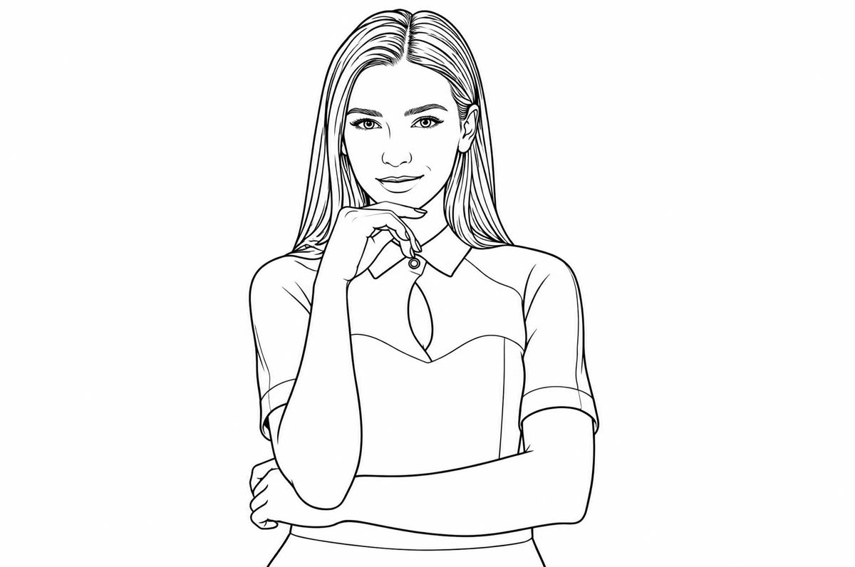 The same woman as a simple coloring page