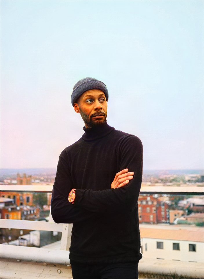 The same rooftop portrait after AI colorization