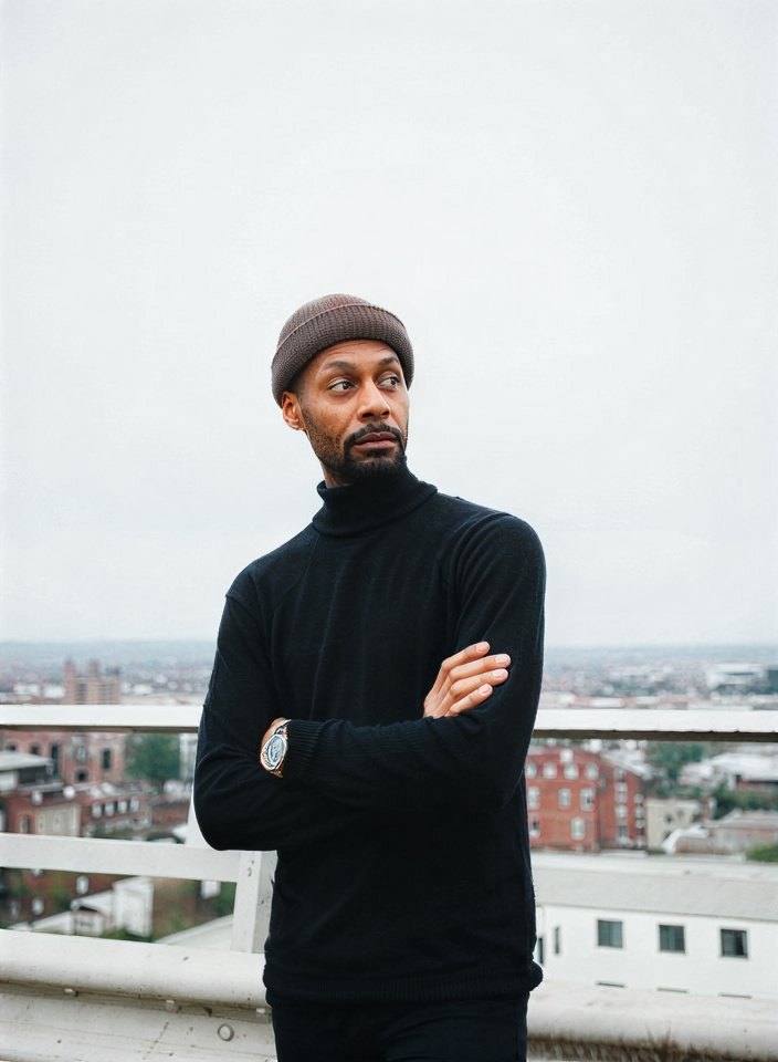 The same rooftop portrait colorized with the Pro model, with natural skin tones